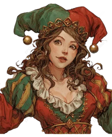 pngtree-jester-card-female-character-red-green-costume-golden-details-you-lose-png-image_18281465