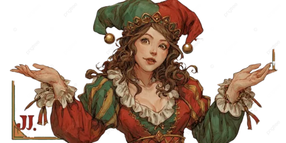 pngtree-jester-card-female-character-red-green-costume-golden-details-you-lose-png-image_18281465