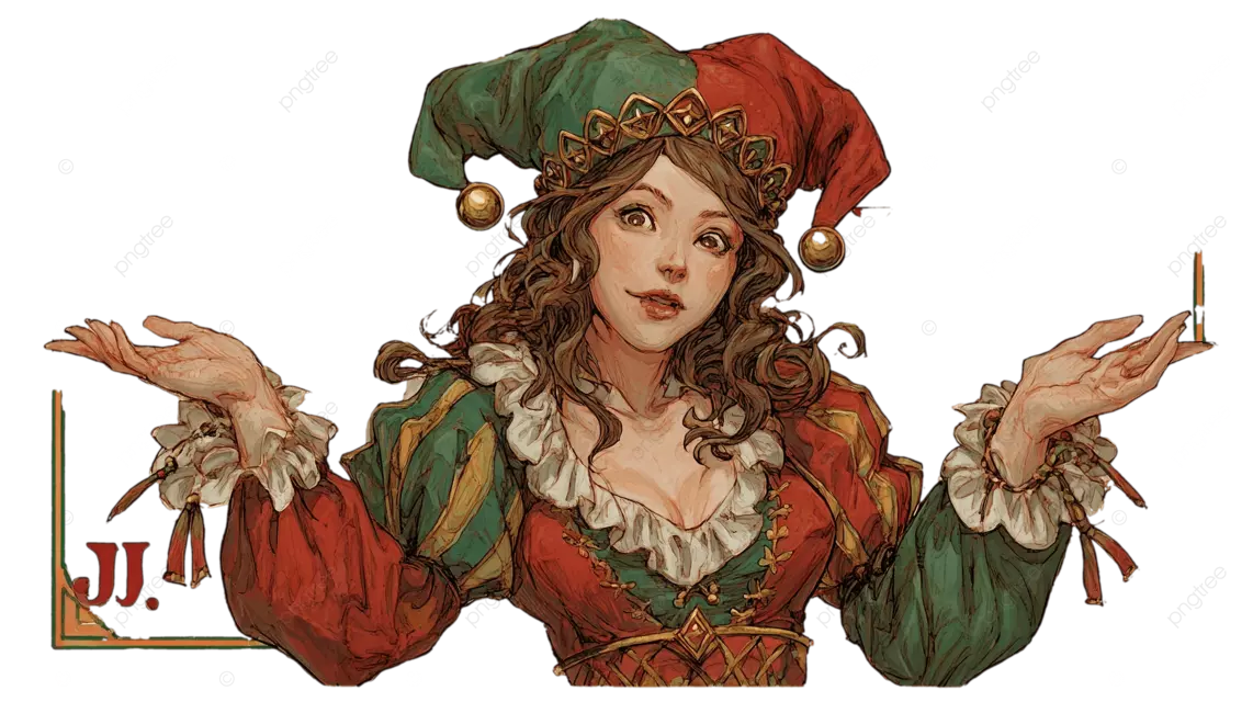pngtree-jester-card-female-character-red-green-costume-golden-details-you-lose-png-image_18281465